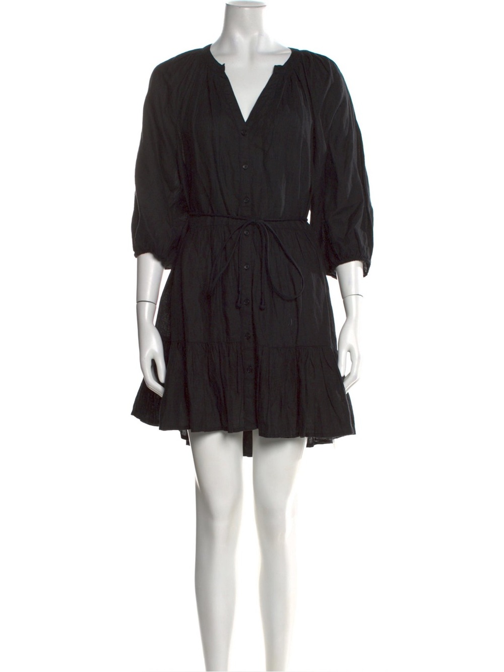 APIECE APART Black Gauze V-Neck Mini Dress Drawstring Tassel Size 4 Boho Tunic